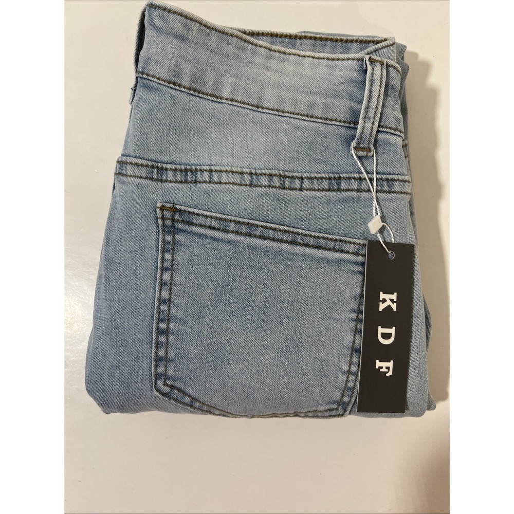 NEW KDF Women's Jeans Bootcut Zip Solid Light Blue Size 4 Raw Hem
